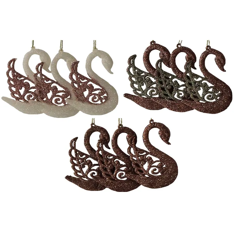 3-Pack of Rose Gold Glitter Swan Ornaments