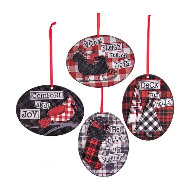 4.5" Gingham Holiday Wooden Oval Ornament