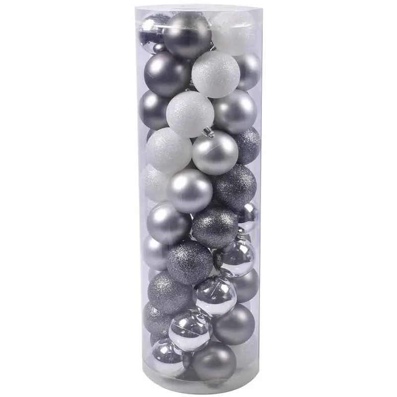 45-Pack of 60MM Shatterproof Ball Ornaments (Silver/White)