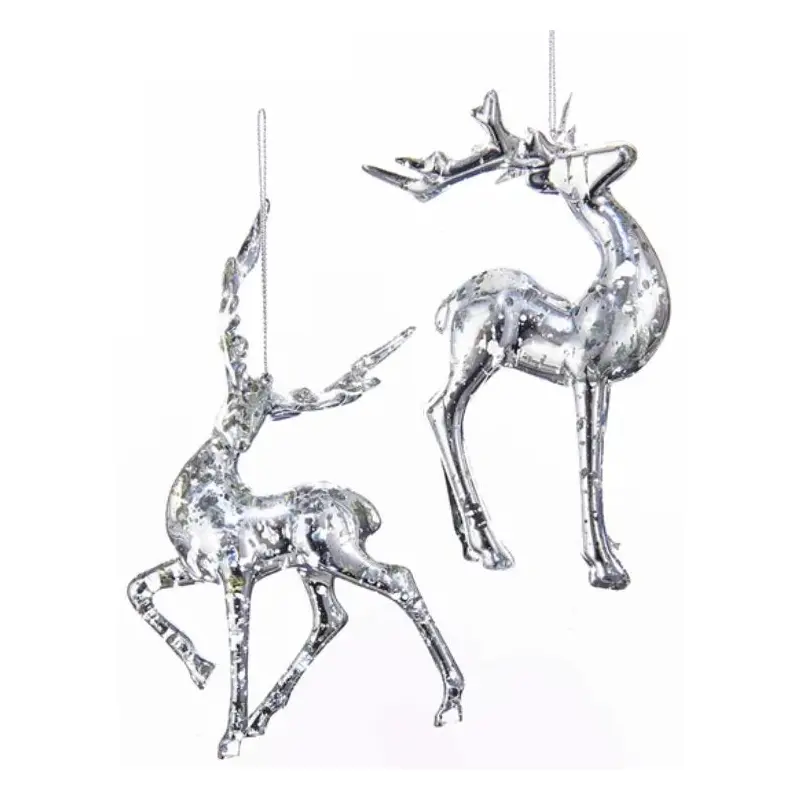 6" Plastic Silver Reindeer Ornaments