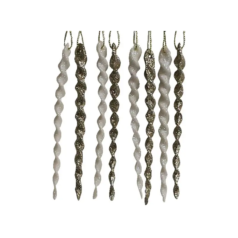 8-Pack of Glitter Icicle Ornaments (Silver/White/Gold)