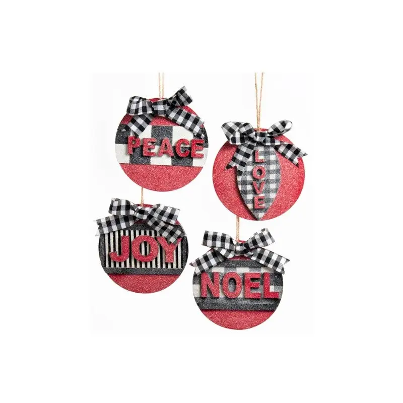 Gingham Holiday Wooden Round Word Ornament