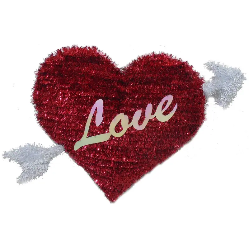 Heart-Shaped Tinsel Wreath with Cupid's Arrow Valentine's Day Decoration