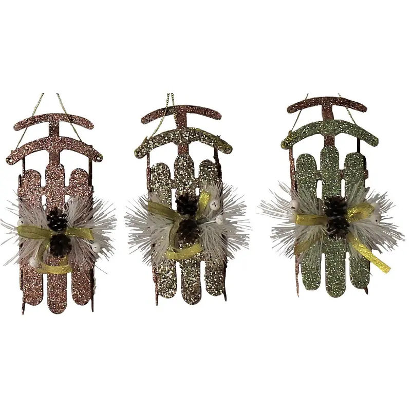 Rustic Glitter Sled Ornaments (Rose Gold/Gold/Mint Green)