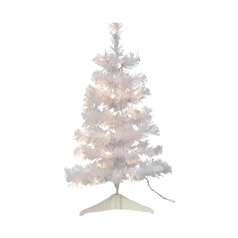 24" White Mini Artificial Foyer Tree with Stand and Pre-Lit with Clear Lights