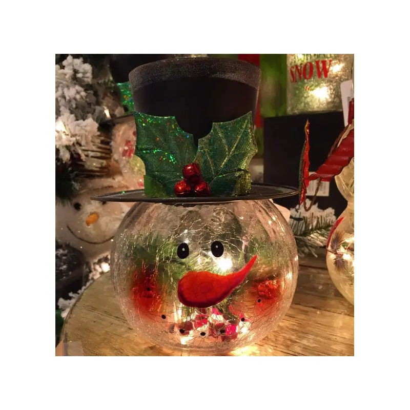 8" Electric Lighted Crackle Glass Snowman
