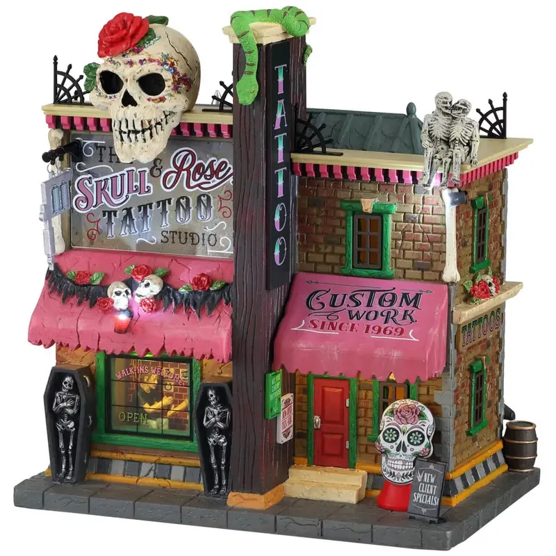 Lemax Spooky Town The Skull And Rose Tattoo Studio #15751