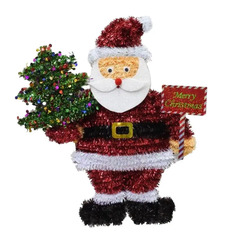 20" 2D Santa with Tree and Sign Tinsel Tabletop Decoration