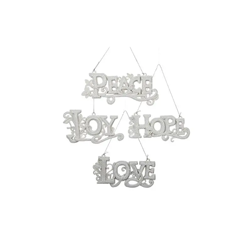 4.5" White Glitter Word Ornament (Love/Hope/Joy/Peace)