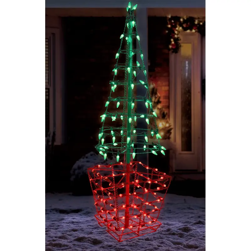 4' Green & Red Twinkling LED Tree Topiary Outdoor Decoration