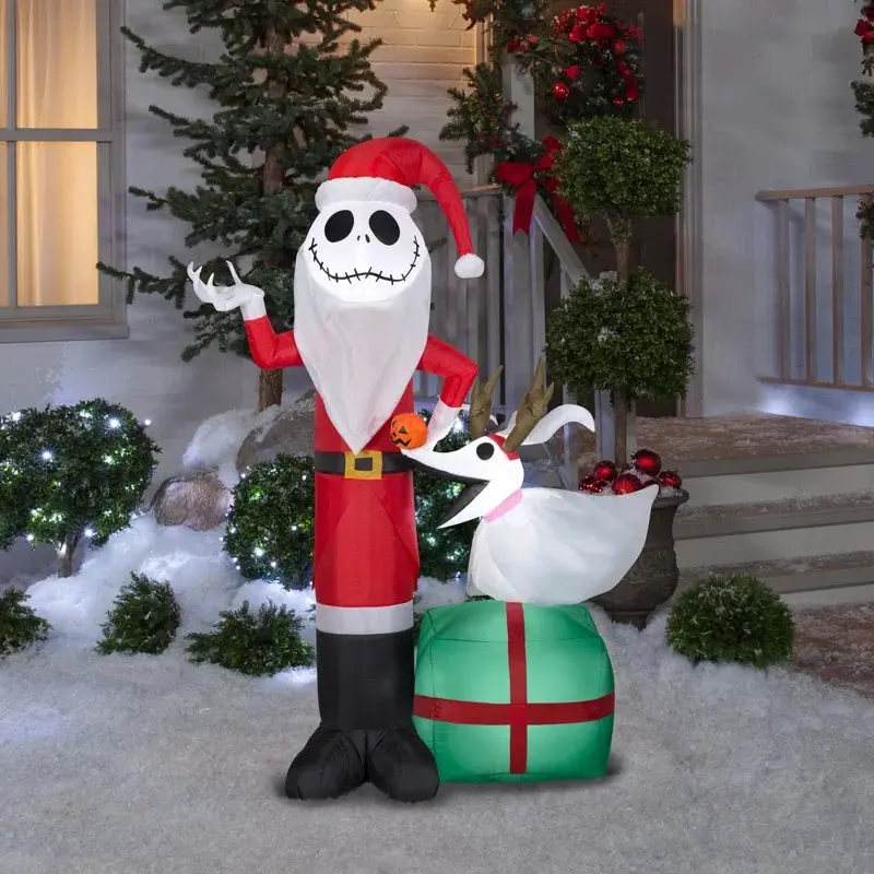 5' Jack Skellington and Zero with Antlers Airblown Inflatable
