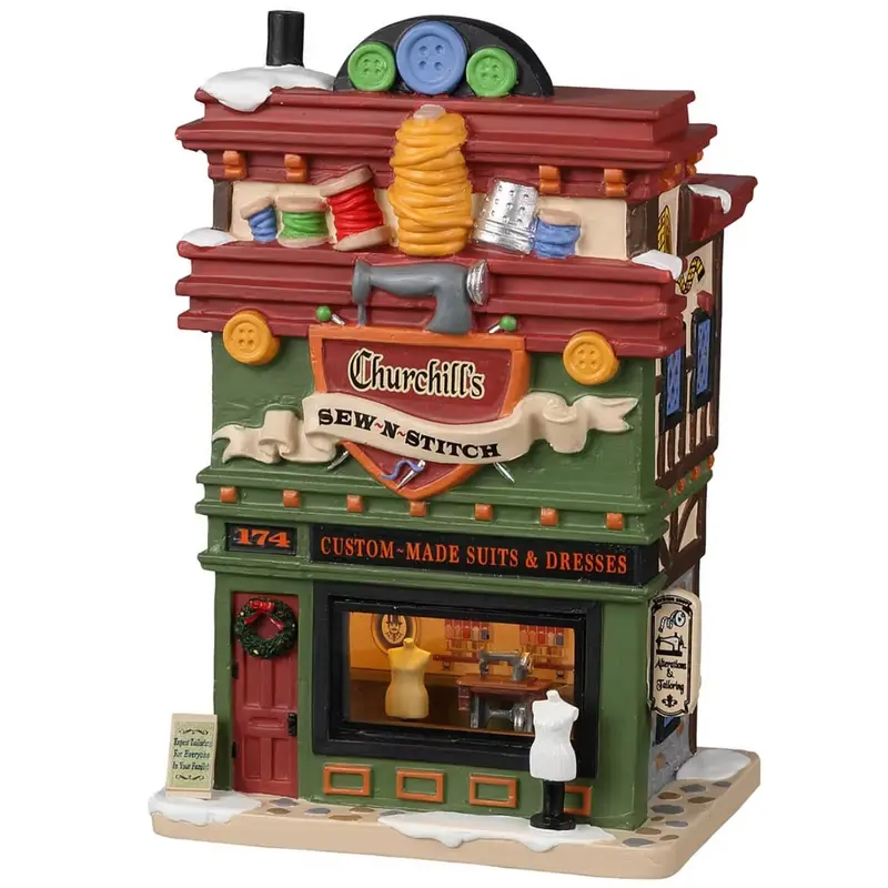 Lemax Caddington Village Lighted Building: Churchills Sew-N-Stitch #25900