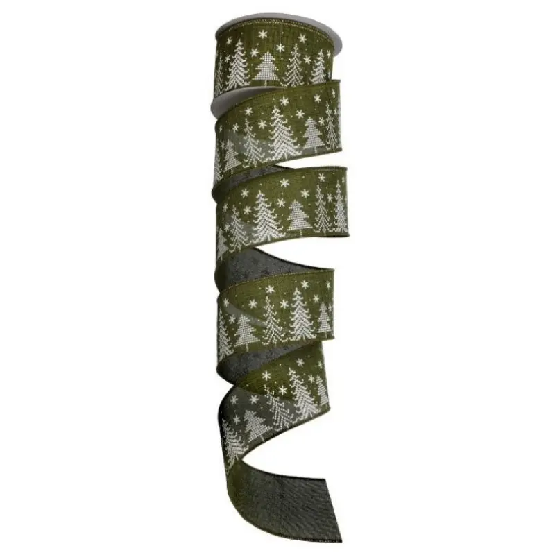 10 Yards Stitched Tree Green Ribbon