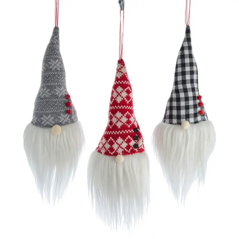 11" Gingham Holiday Gnome Head Ornament