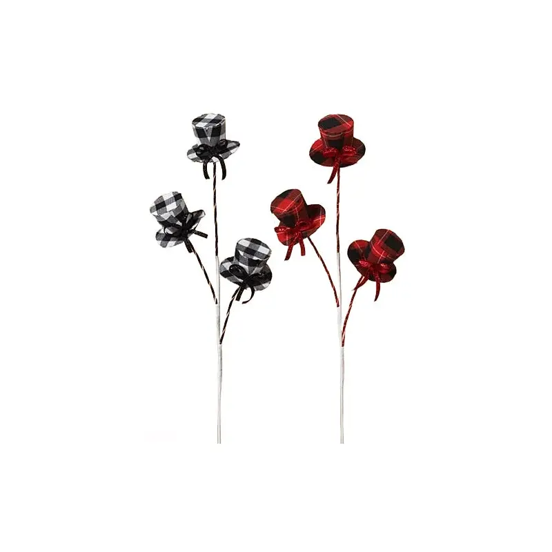 24" Holiday Plaid Hat Pick Spray