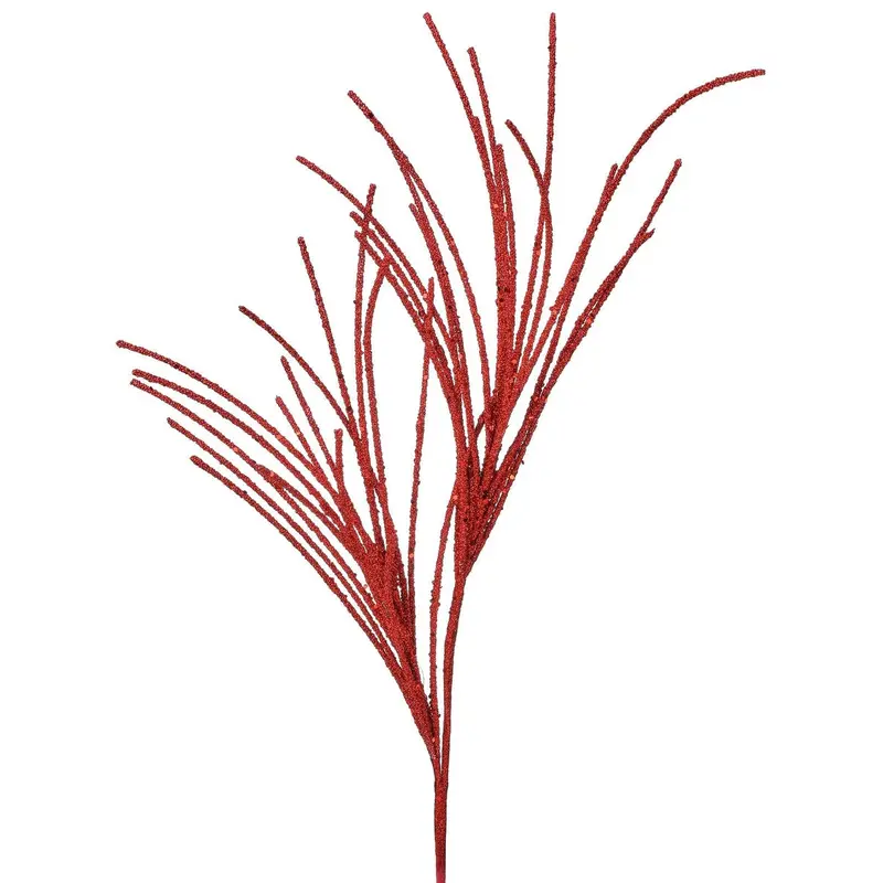 28" Red Micro Beaded Sequin Grass Spray