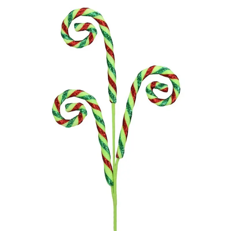 29" Foil Glitter Lime Green Candy Cane Pick Spray