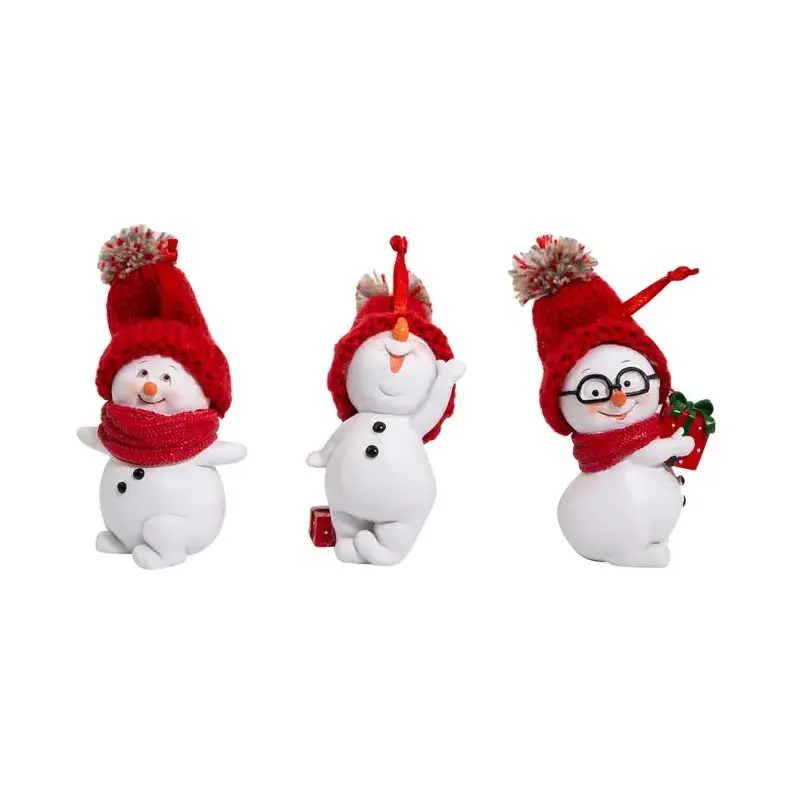 3.35" Snowman with Red Knit Hat Ornament