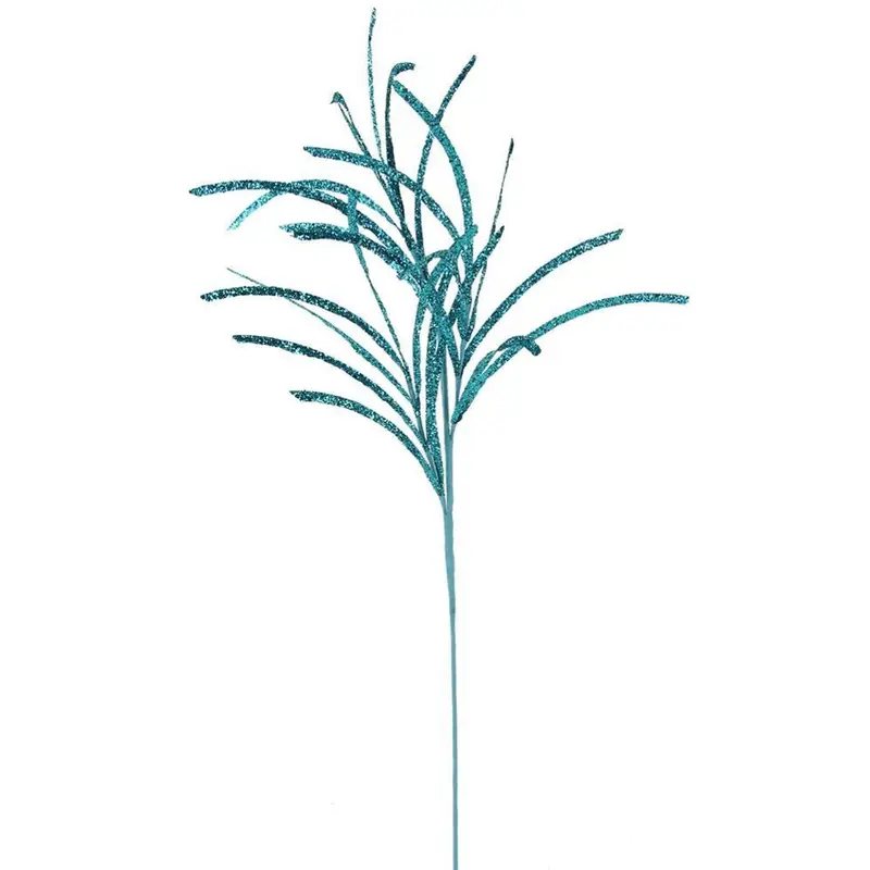 31" Turquoise Glittered Paper Grass Spray