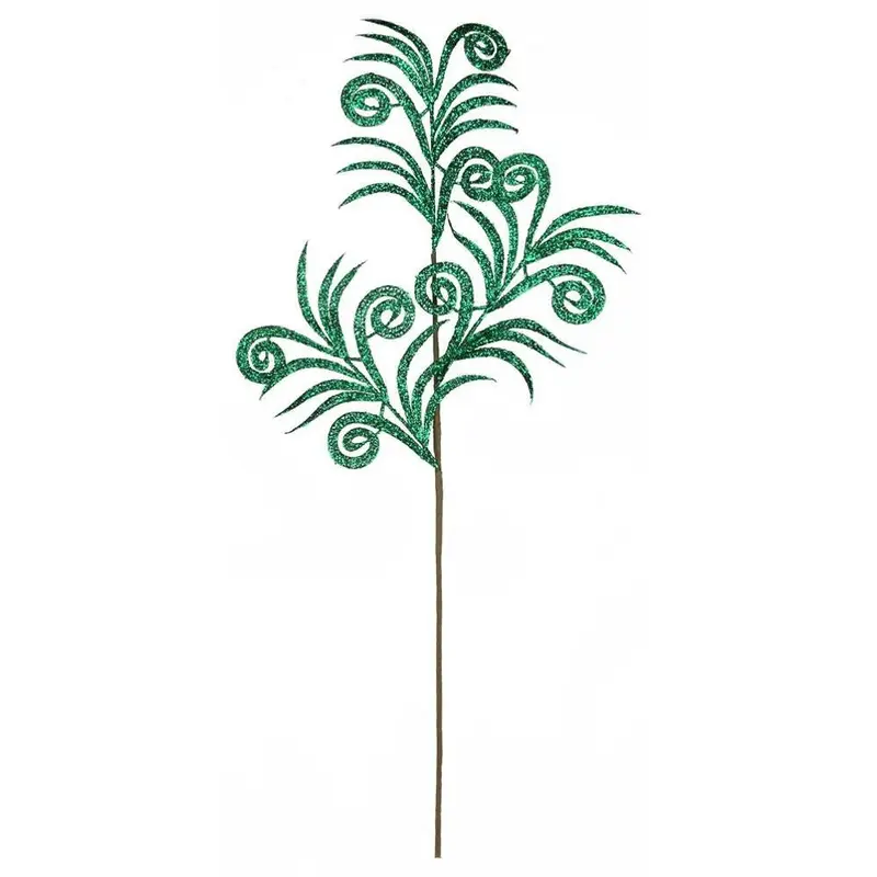 35" Emerald Green Glittered Swirl Palm Spray