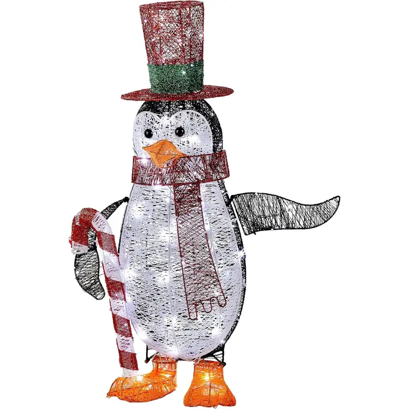 36" LED Acrylic Penguin Holding Candy Cane Outdoor Decoration