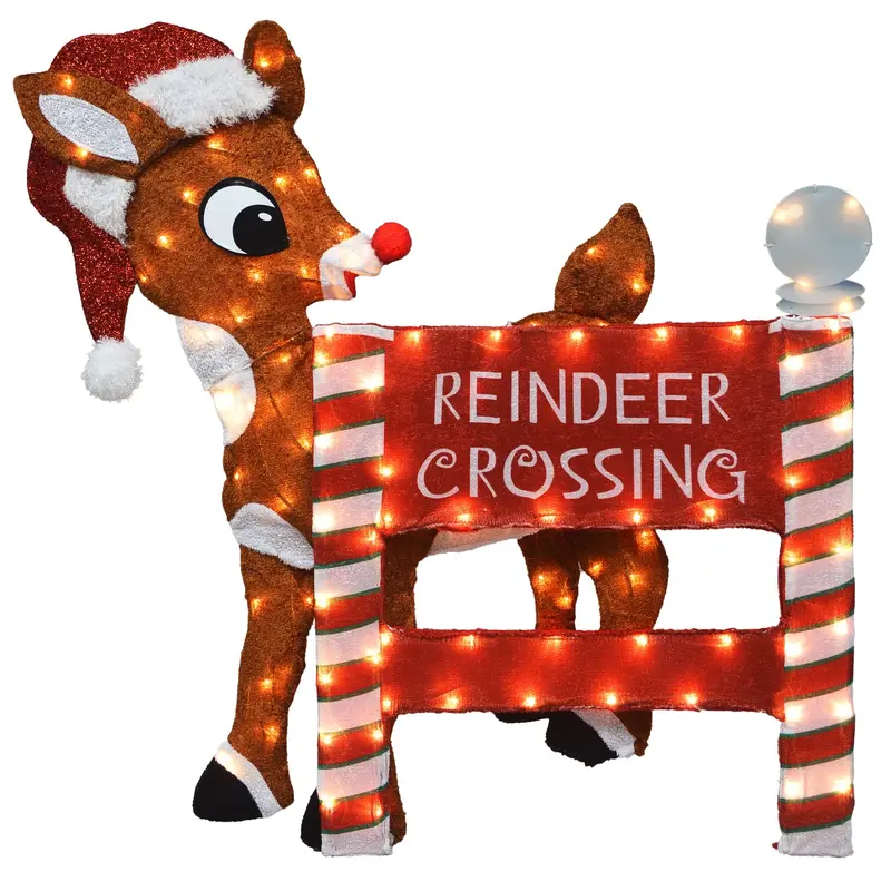 36" LED Rudolph Reindeer Crossing Yard Art Decoration
