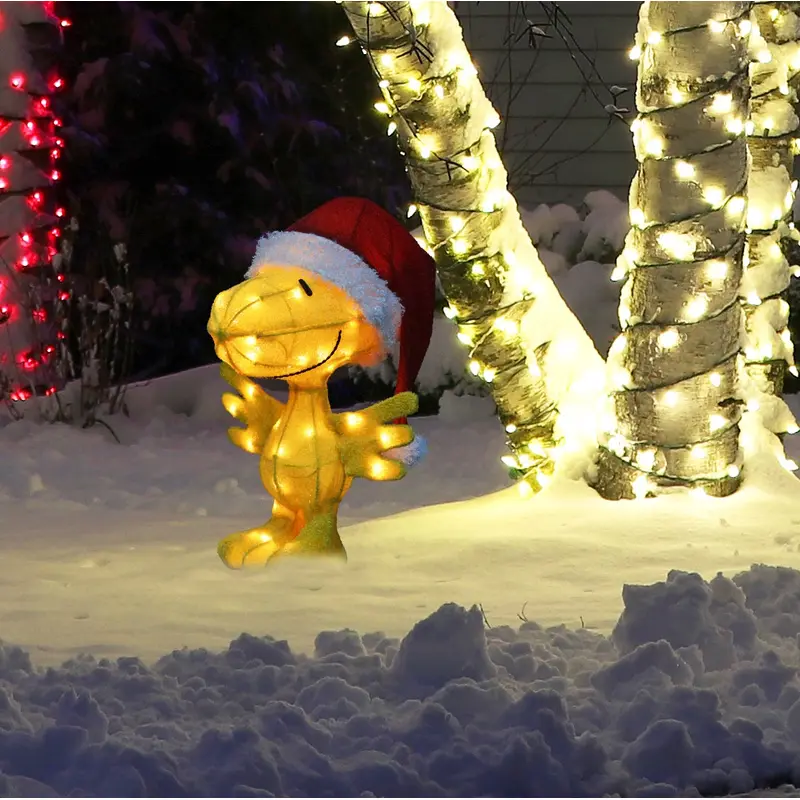 3D Lighted Woodstock in Santa Hat Sculpture