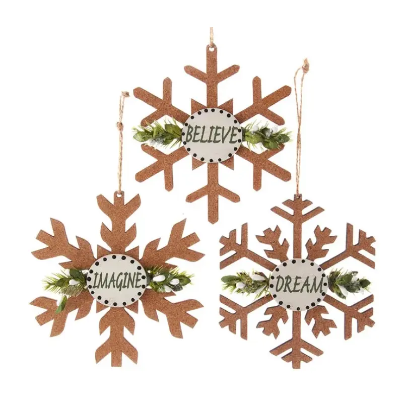 4.5" Wooden Cork Sage Snowflake with Sentiment Ornament