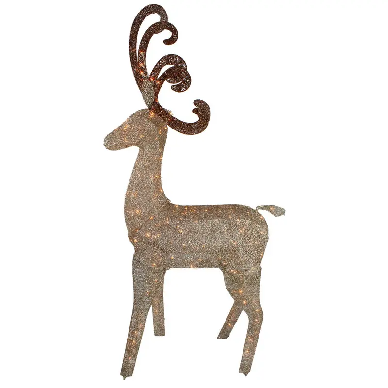 66" Champagne Gold Lighted Standing Deer Outdoor Christmas Decoration