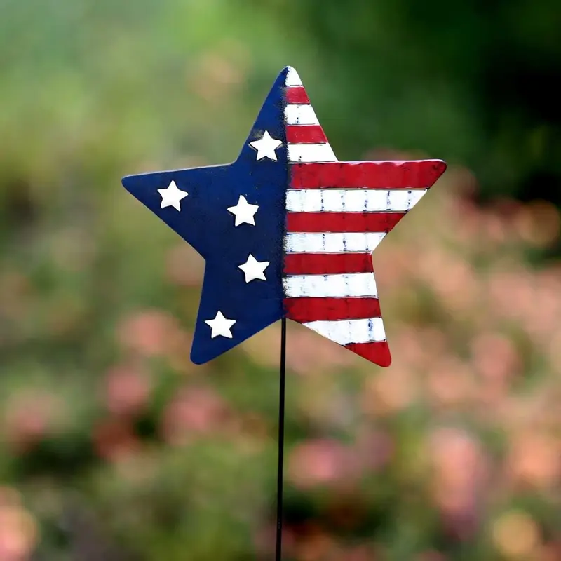 Metal American Flag Star Garden Stake Lawn Ornament