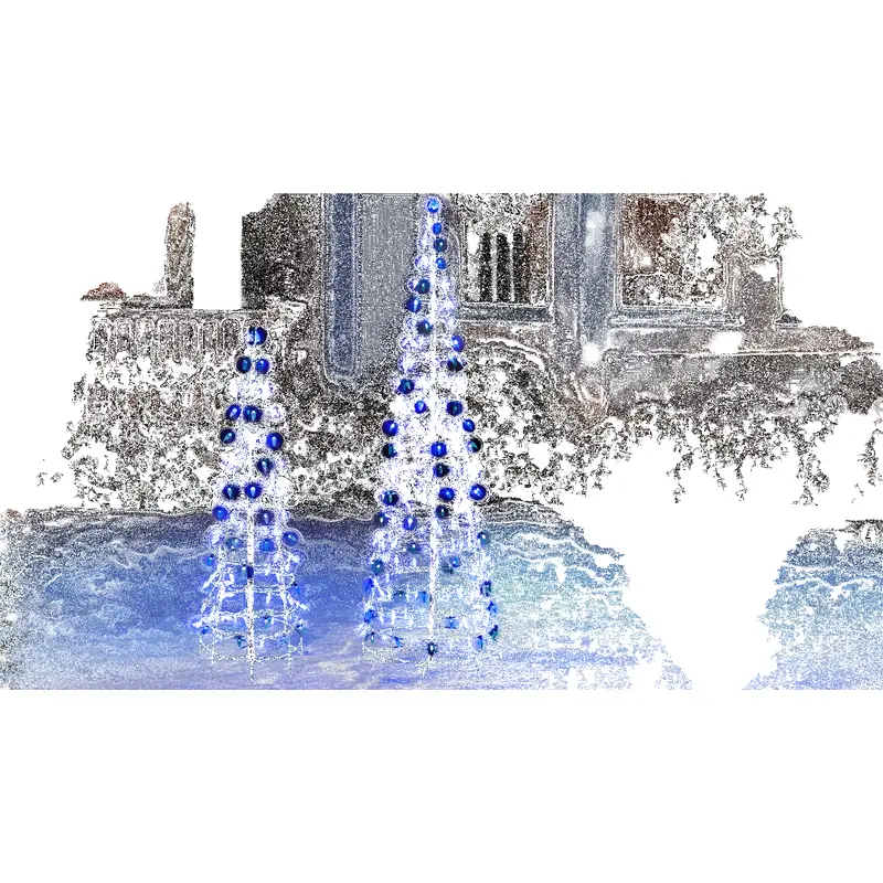 Set of 2 Wire Cone Trees with Blue Twinkling LED Lights