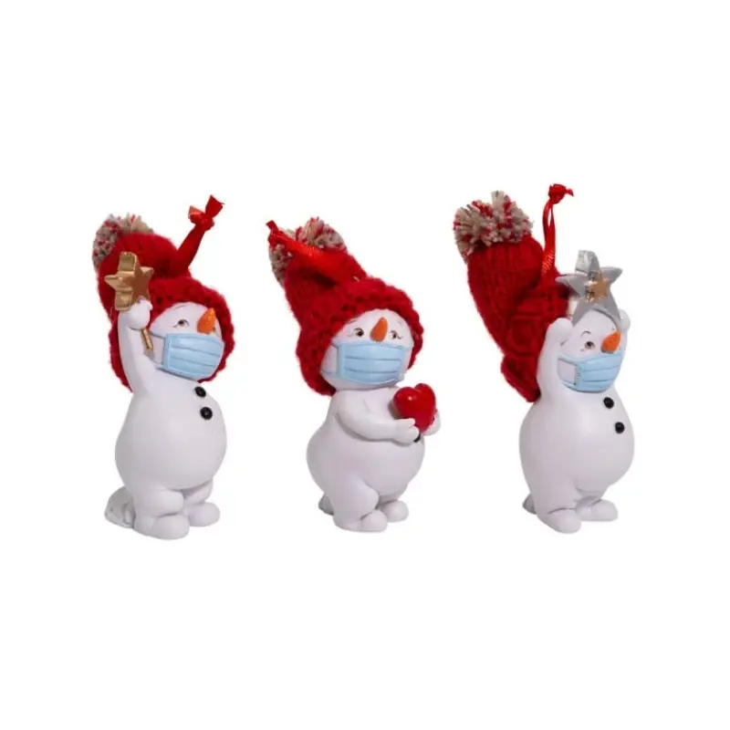 Snowmen Wearing Mask Holding Heart and Star Ornament