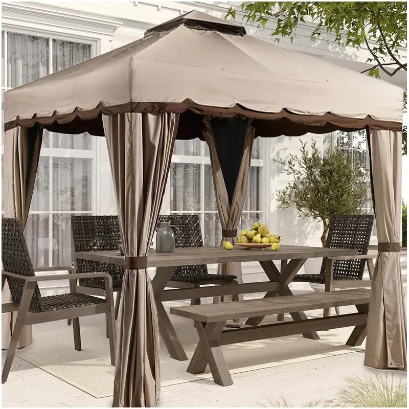 10' x 10' Rivel Soft Top Gazebo with Netting and Curtains by Sojag
