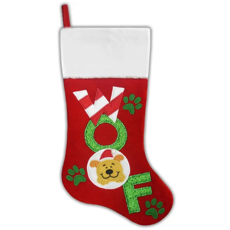 20.5" Red & Green "Woof" Dog Stocking