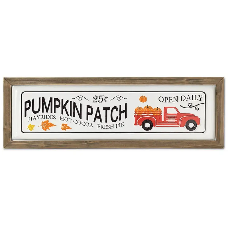 28" Pumpkin Patch Metal Sign with Fir Wood Frame