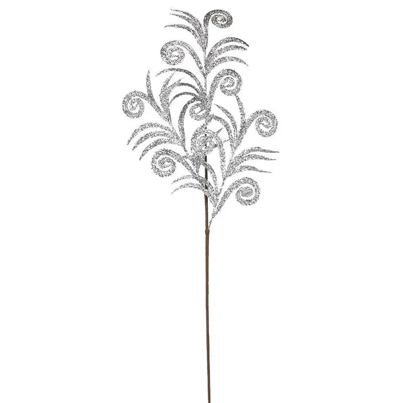 35" Silver Glittered Swirl Palm Spray