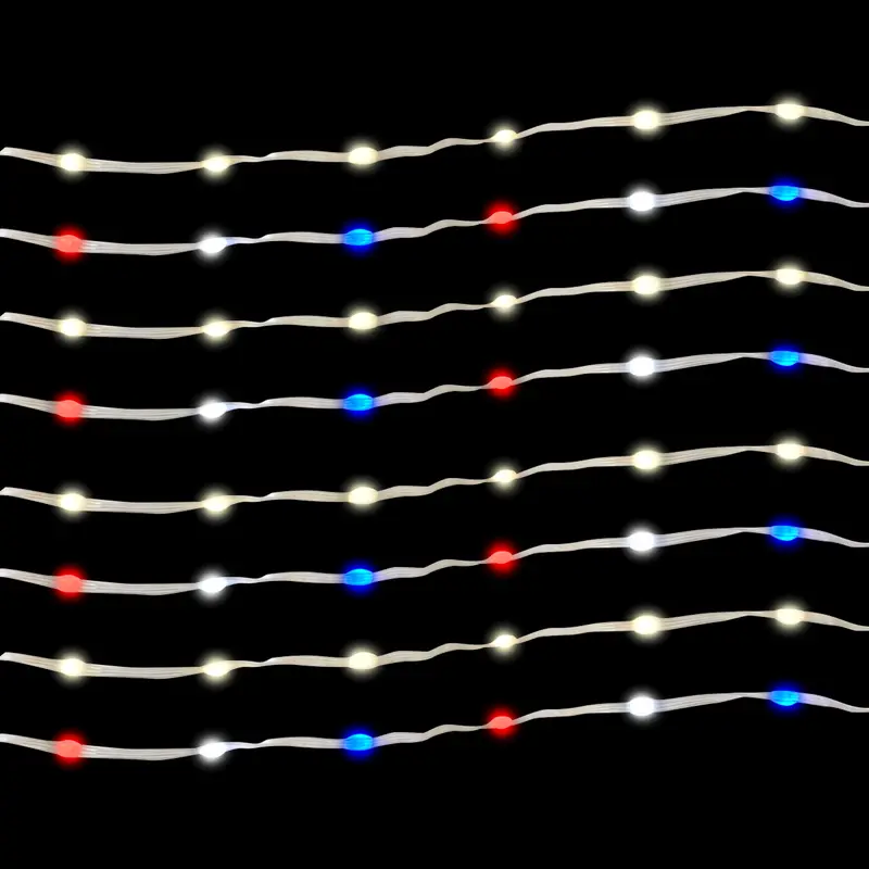 Set of 100 Professional Grade Battery-Operated Color-Changing Ribbon Lights (Warm White to Patriotic)