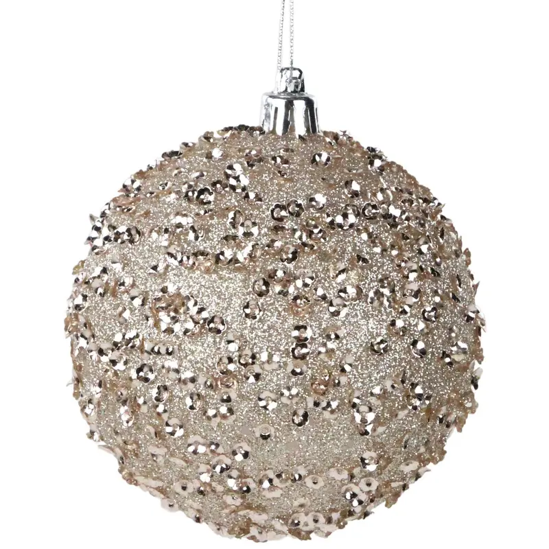 100MM Taupe Sequin Glitter Plastic Ornament