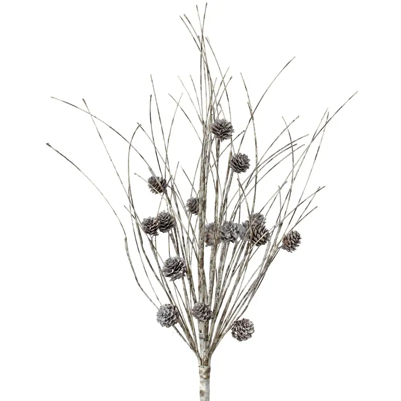 24" Frosted Birch Wrapped Twig with Pine Cones Pick Spray