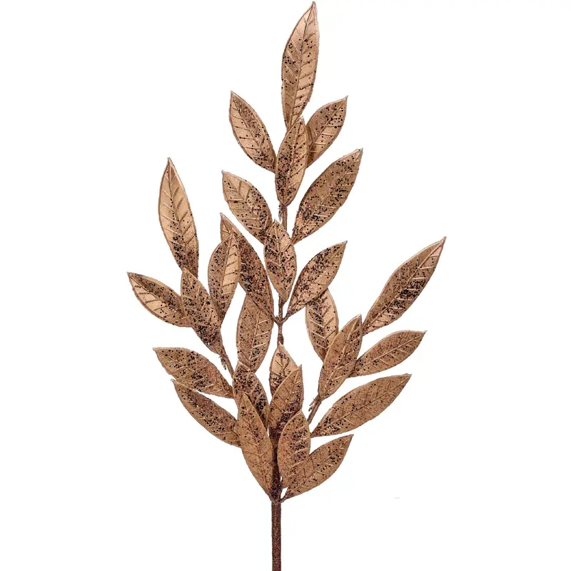 25" Copper Glitter & Mica Laurel Leaf Pick Spray