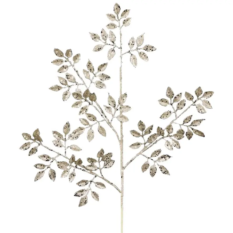 28" Champagne Glitter Leaf Spray
