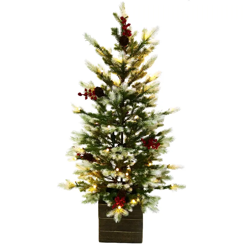 3.5' White Tip Frasier Fir Potted Artificial Foyer Tree with Color-Changing Starry LED Globe Lights