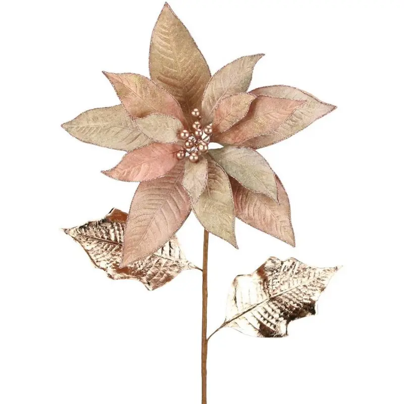 31" Rose Gold Poinsettia Pick Spray with Gold & Metallic Edges