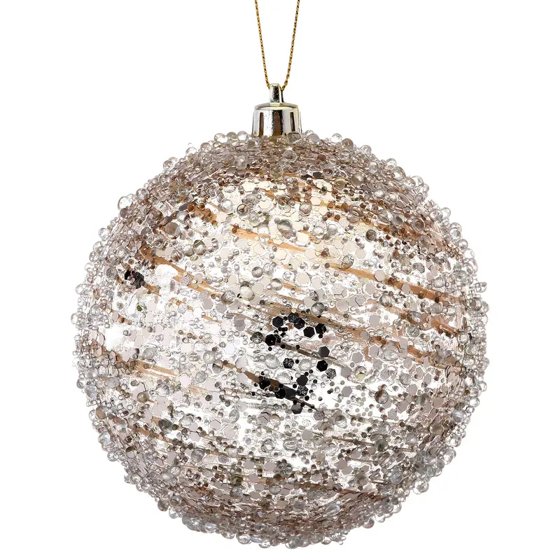 4" Clear Champagne Swirl Iced Ball Ornament