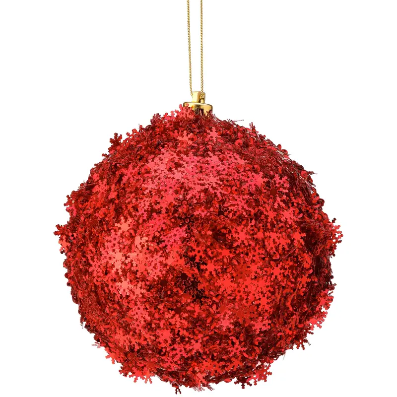 4" Metallic Red Snowflake Sequin Ball Ornament