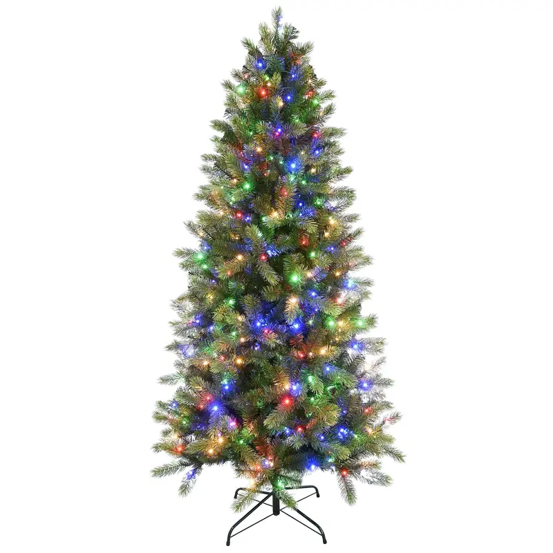 7' Boston Pine Power Pole Artificial Christmas Tree with Color-Changing LED Lights