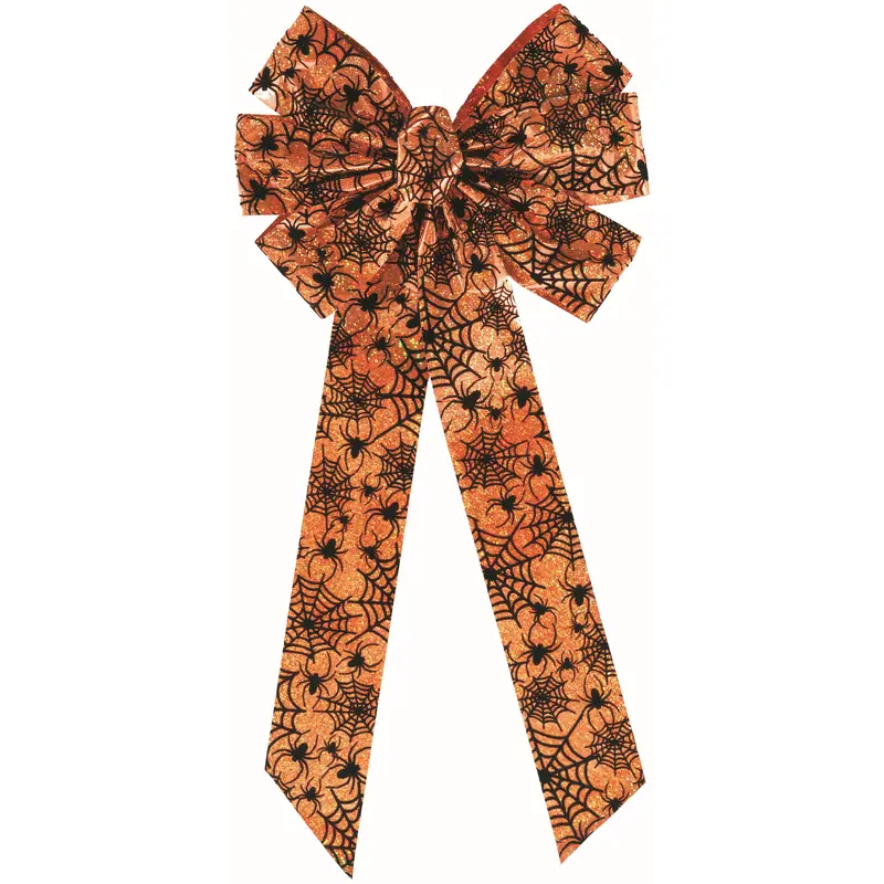 7-Loop Orange Holographic Bow with Black Spider Print