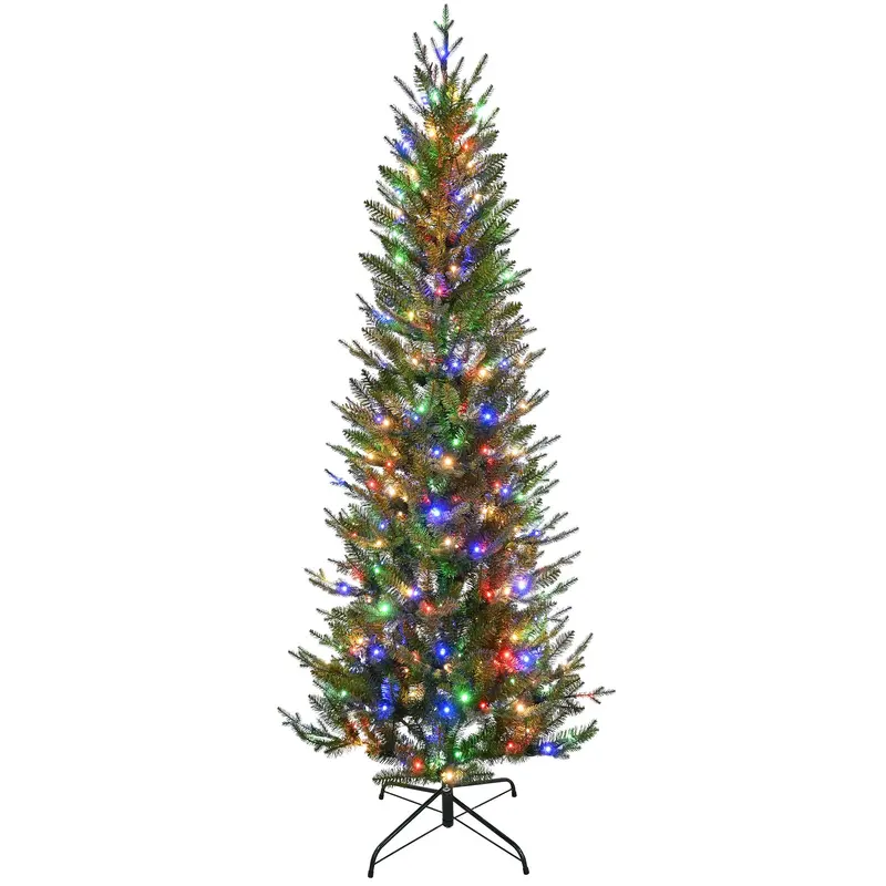 7' Plymouth Fir Power Pole Artificial Christmas Tree with Color-Changing LED Lights