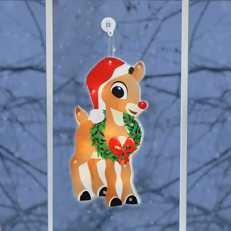 12" Christmas Rudolph LED Holiday Window Hanging