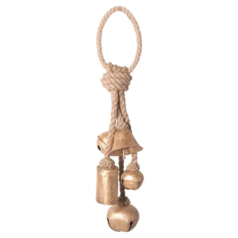 13" Decorative Gold Metal Bells on Jute Hanger